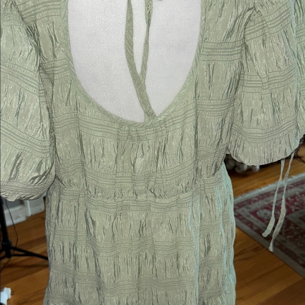 Moon River Light Sage Puff Sleeve Midi Dress - Picture 8 of 9
